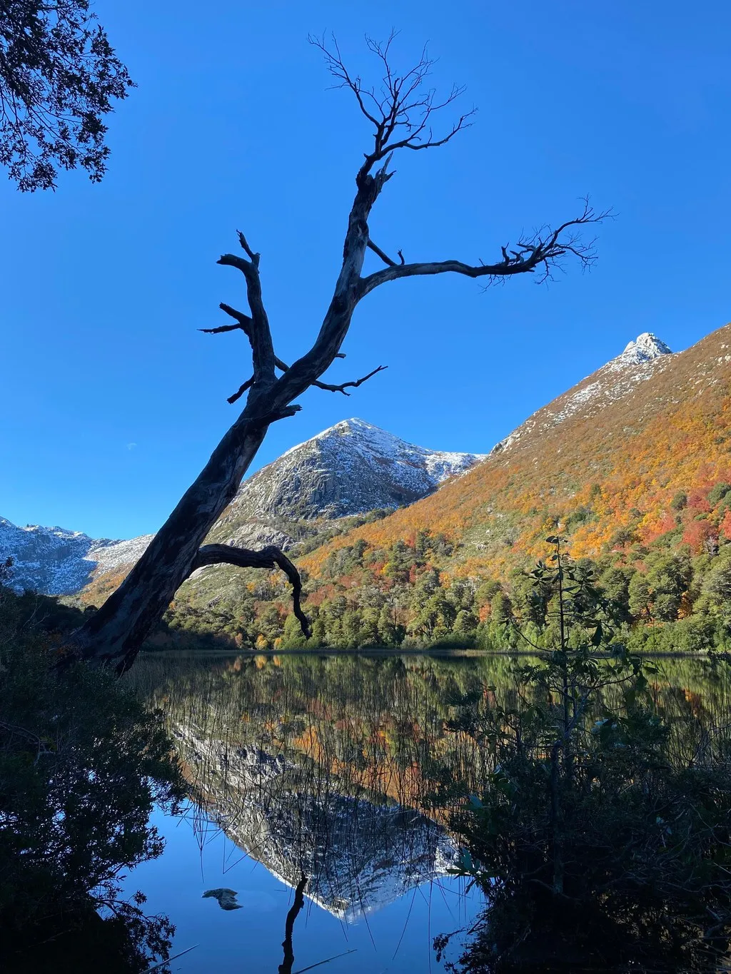 Laguna del Valiente con la cordillera de otoño de fondo